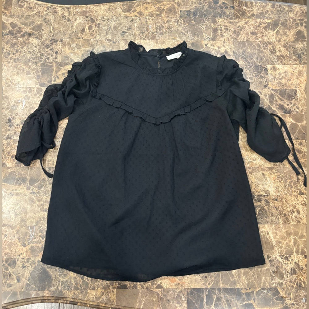 LOFT Black Sheer Trim Top